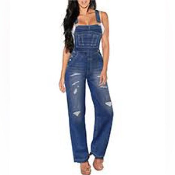 I AM JEANS S Distressed and Destroyed Stretchy Overalls - Picture 1 of 14